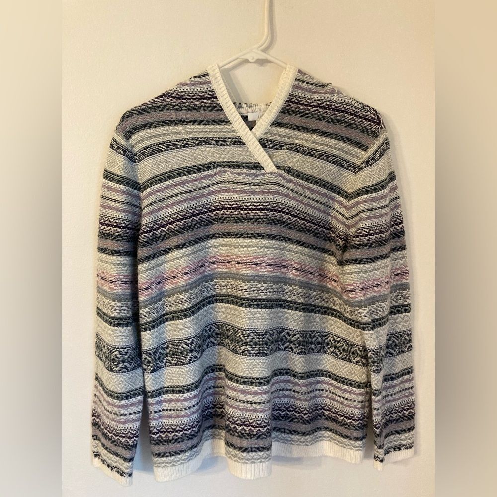 J.Jill Women's Multicolor Fair Isle Long Sleeve Hooded Pullover Sweater Sz M EUC
